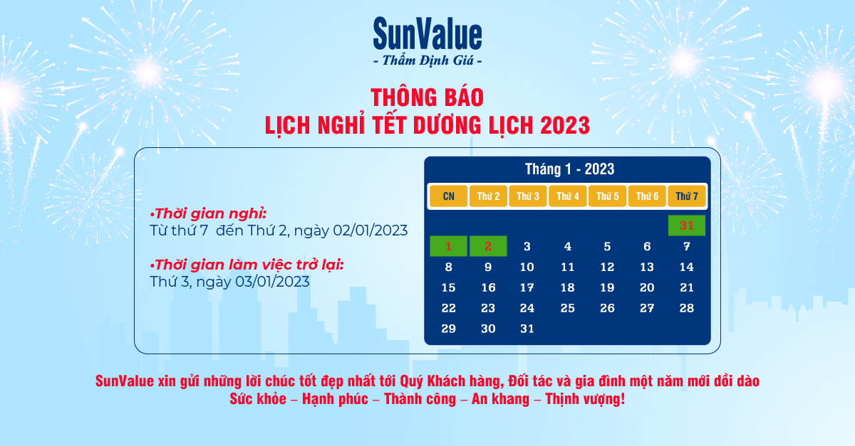 THÔNG BÁO LỊCH NGHỈ TẾT DƯƠNG LỊCH 2023