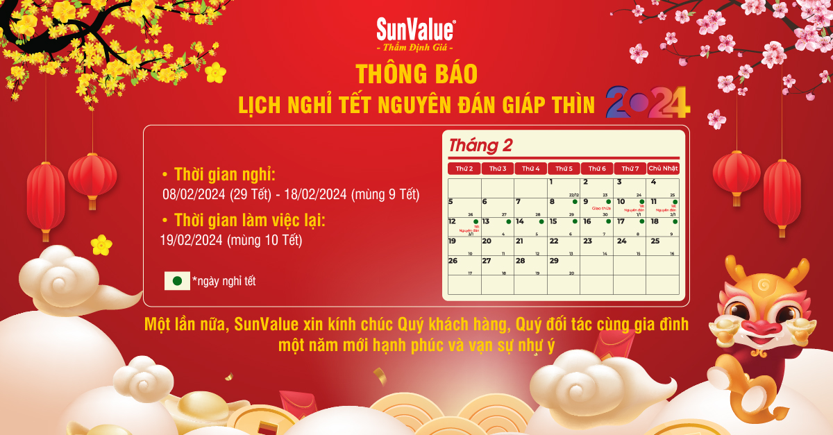 SUNVALUE THÔNG BÁO LỊCH NGHỈ TẾT NGUYÊN ĐÁN 2024