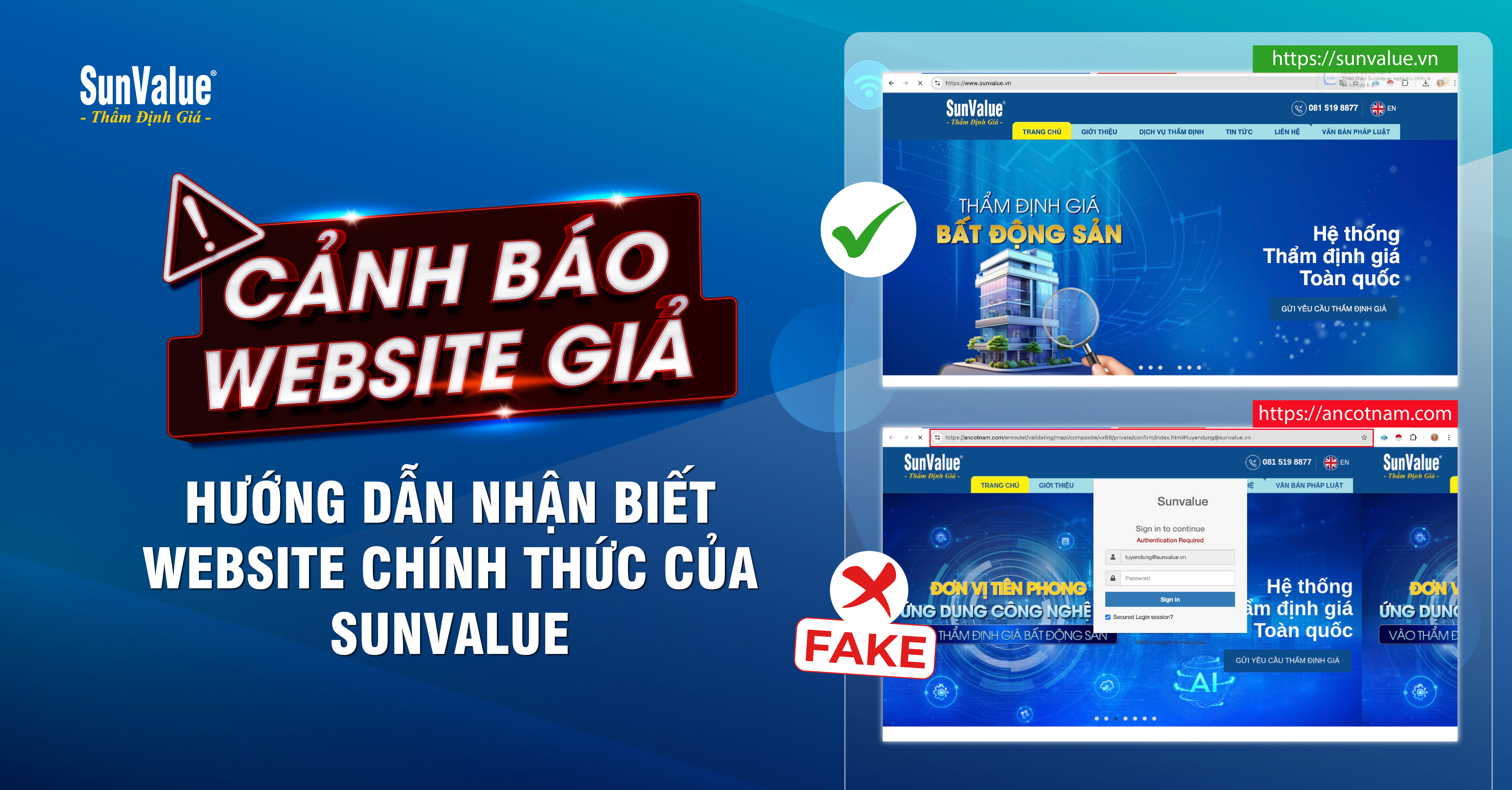 CẢNH BÁO WEBSITE GIẢ – HƯỚNG DẪN NHẬN BIẾT WEBSITE CHÍNH THỨC CỦA SUNVALUE