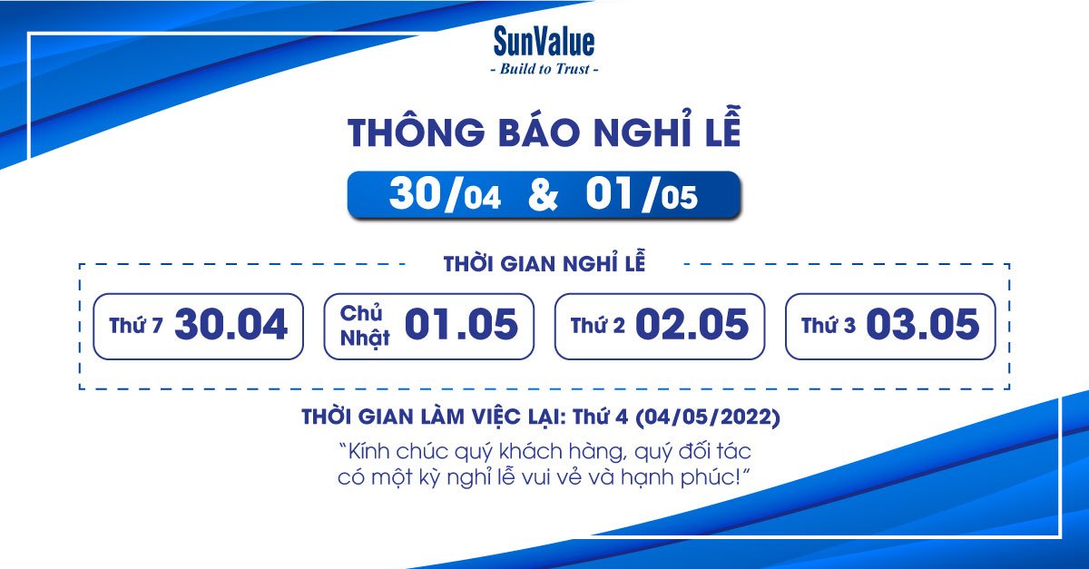 THÔNG BÁO LỊCH NGHỈ LỄ 30/4 VÀ 1/5/2022