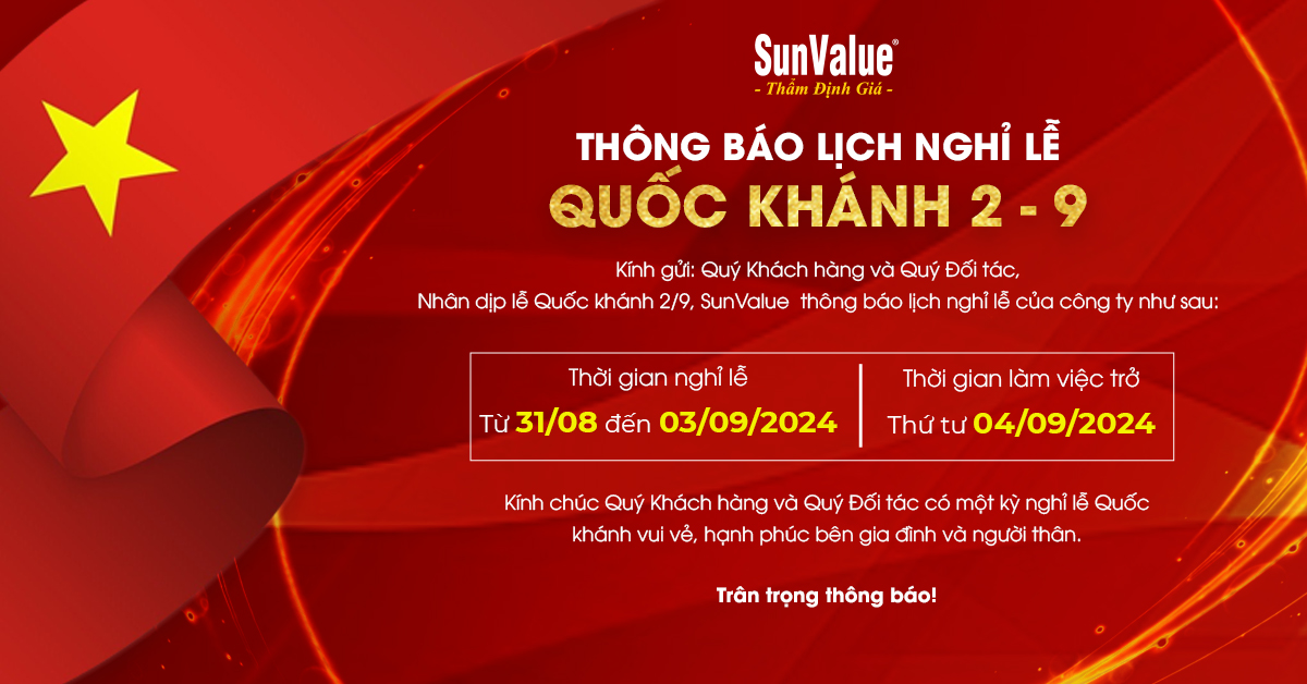 SunValue THÔNG BÁO LỊCH NGHỈ LỄ QUỐC KHÁNH 2/9 NĂM 2024