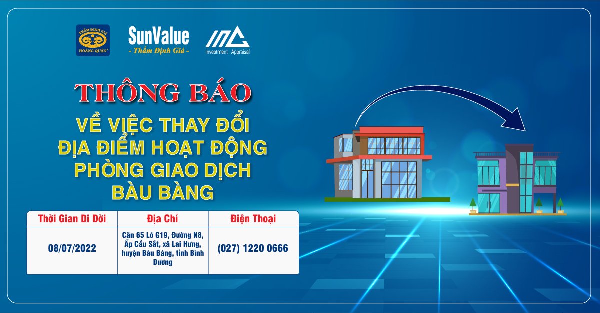 THÔNG BÁO: THAY ĐỔI ĐỊA ĐIỂM PGD SUNVALUE BÀU BÀNG