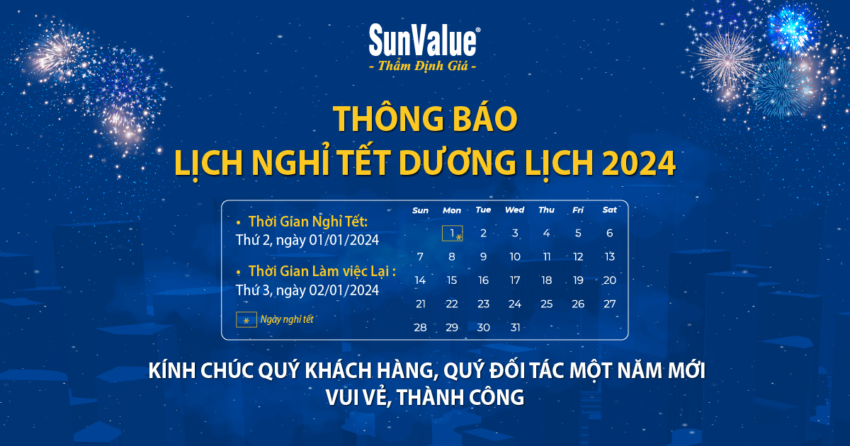 SUNVALUE THÔNG BÁO LỊCH NGHỈ TẾT DƯƠNG LỊCH 2024