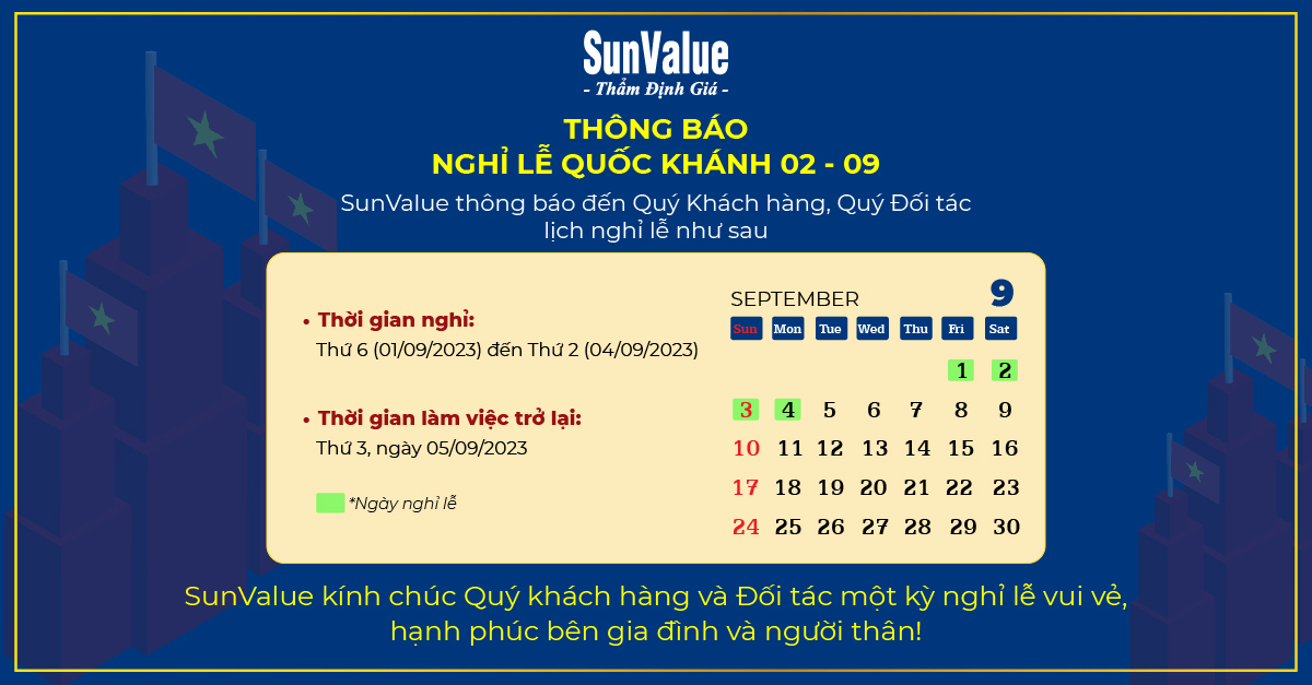 THÔNG BÁO LỊCH NGHỈ LỄ QUỐC KHÁNH 2/9