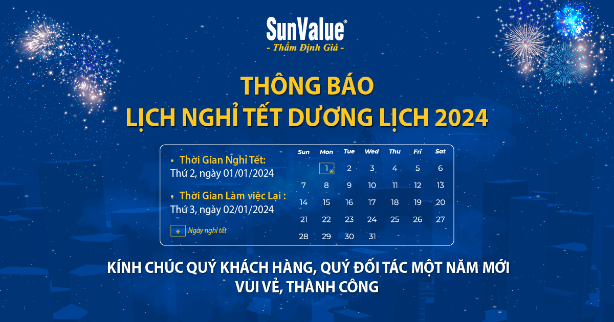 SunValue thông báo thời gian nghỉ Tết Dương lịch 2024