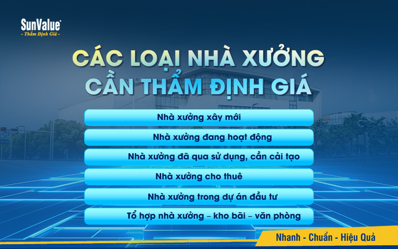 Các loại nhà xưởng cần thẩm định giá