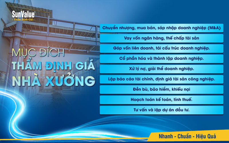 Mục đích thẩm định giá nhà xưởng